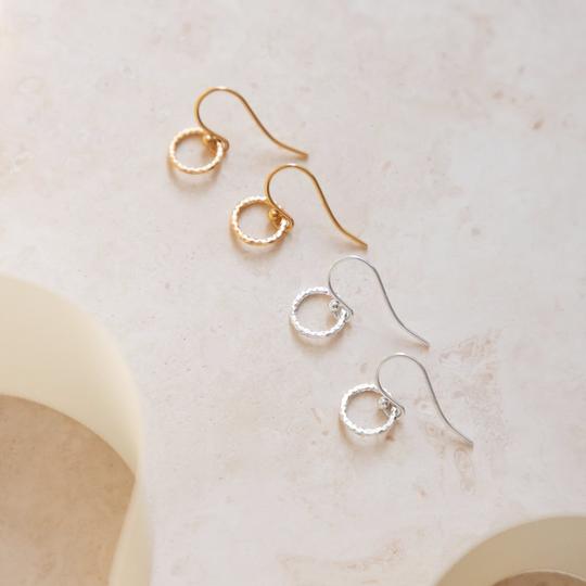 Drop earrings – faceted circle (Sterling Silver or 18ct Yellow Gold Vermeil)