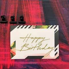 Happy birthday stripes and flowers card