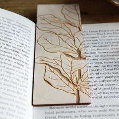 Ficus leaves wooden bookmark