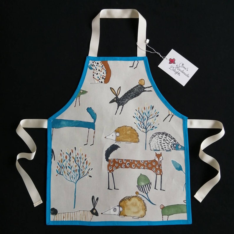 PVC apron – Funky animals/teal (3-7 years size)