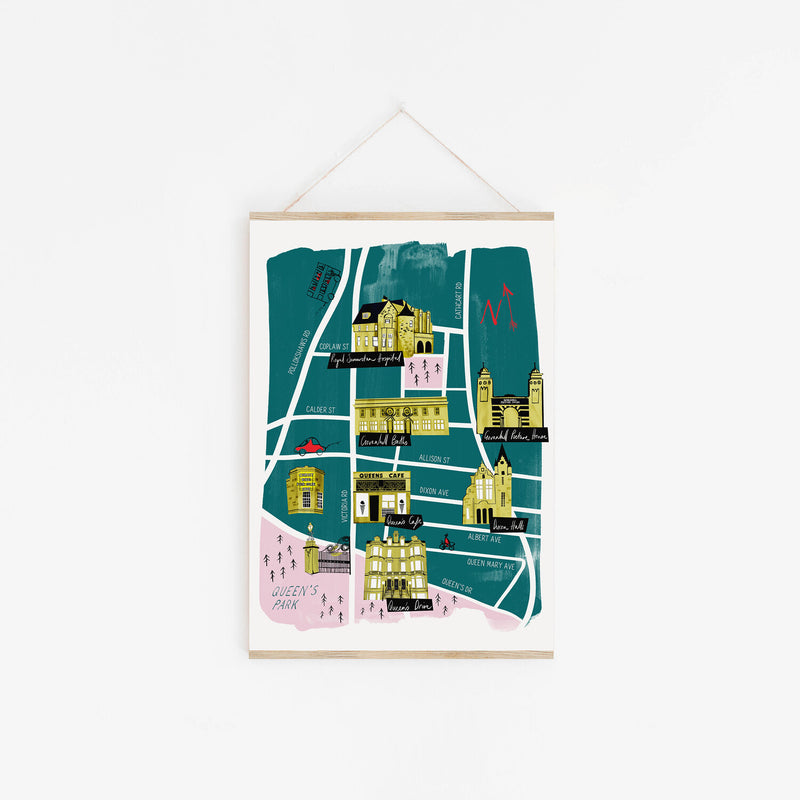 A4 Glasgow map print - Govanhill & Queen's Park
