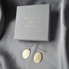 Brass hammered oval earrings