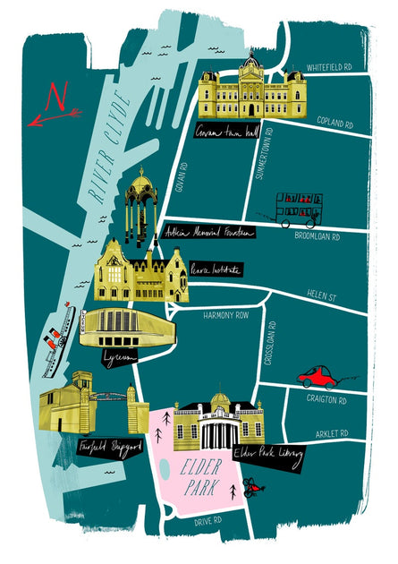 A3 Glasgow map print - Govan & Elder Park | Sunshine No.1