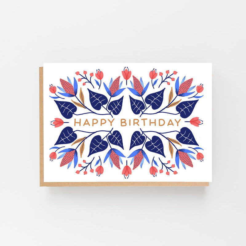 Happy birthday flower & leaf pattern card (3 designs available)
