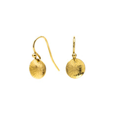 Drop earrings – 18ct yellow gold vermeil hammered disc