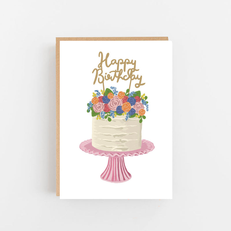 Happy birthday cake with flowers card
