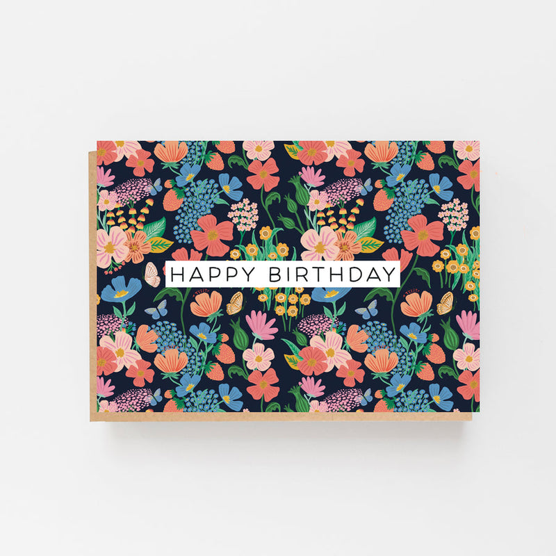 Happy birthday Summer flowers card (black)