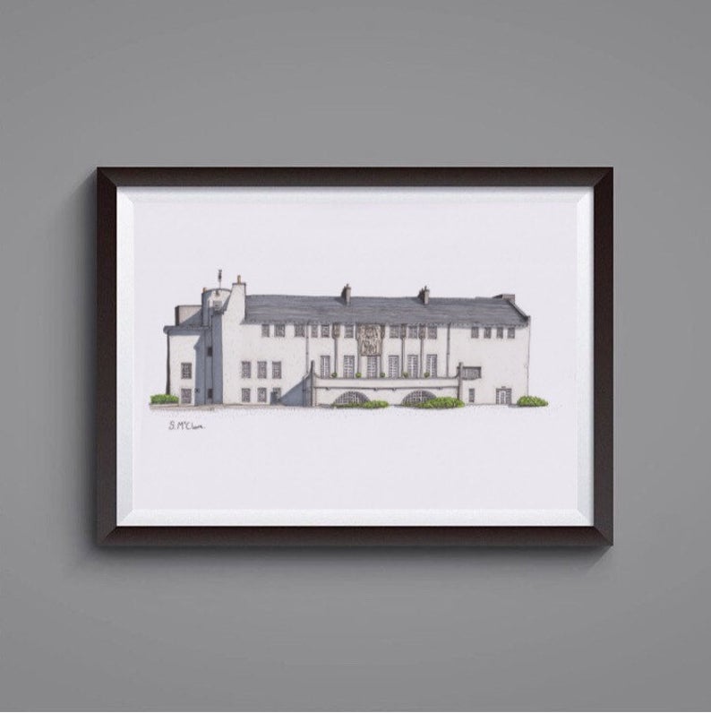 House for an Art Lover mounted A4 print - colour or monochrome