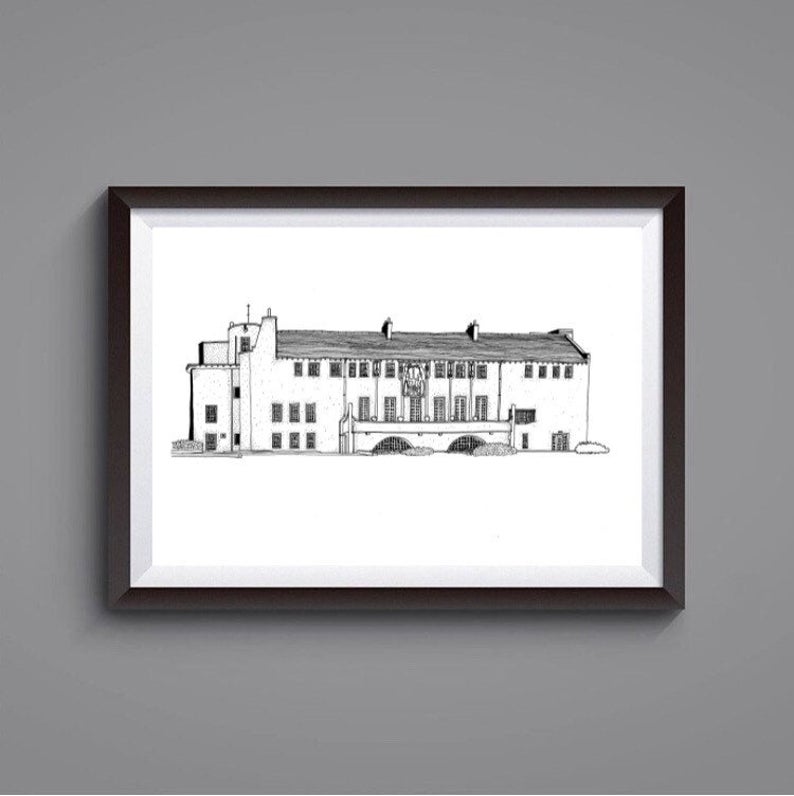 House for an Art Lover mounted A4 print - colour or monochrome