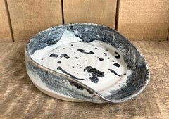 Ceramic spoon rest - charcoal grey & white glaze