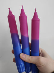 Dark pink & blue ombre dinner candles