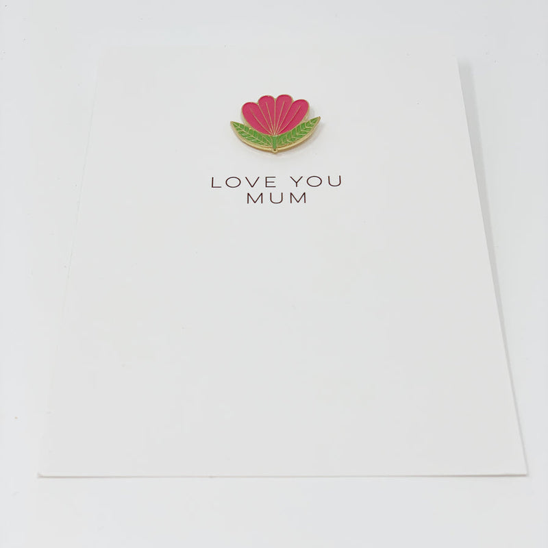 Love you Mum folk pin card (with enamel pin)