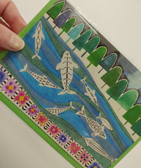 Illustrated card - sea whales