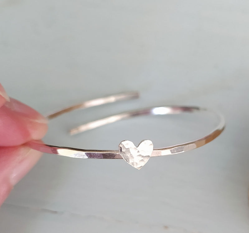 Sterling silver baby bangle with heart