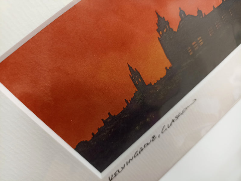 Small mounted print - Kelvingrove Sunset, Glasgow (2 designs to choose from)