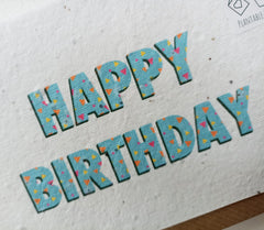 Plantable happy birthday bright blue with triangles card