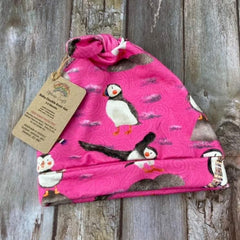 Baby knotted hat - pink puffins