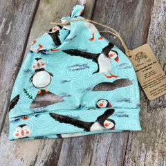 Baby knotted hat -  aqua puffins
