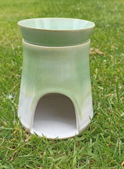 Ceramic wax melt/oil burner - green & white glaze