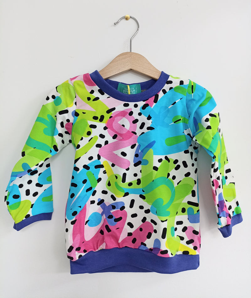 Long sleeved baby/child t-shirt - neon splashes with black & white dashes (6-12 months or 12-18 months)