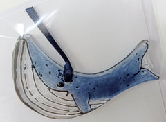 'Have a whale of a time' fused glass hanging whale card