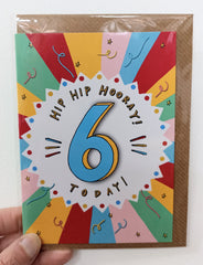 6 today hip hip hooray card