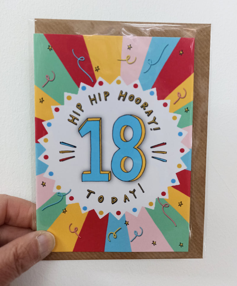 18 today hip hip hooray card