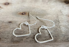 Sterling silver outline heart drop earrings