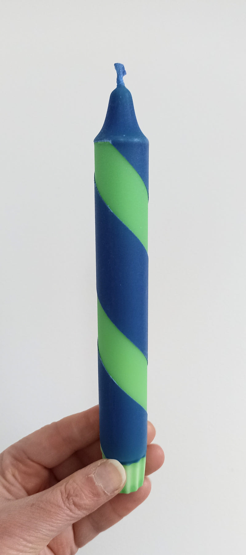 Blue and  green stripe dinner candles