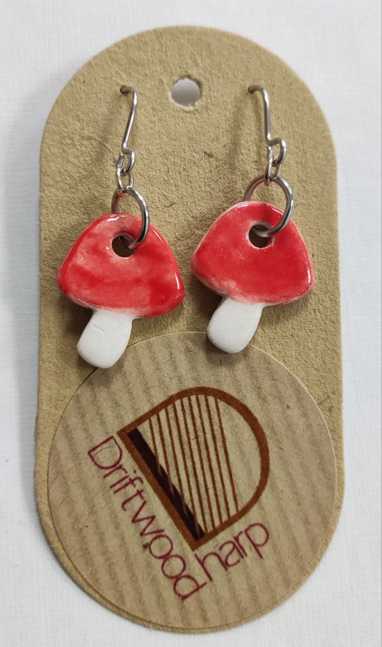 Ceramic toadstool drop earrings