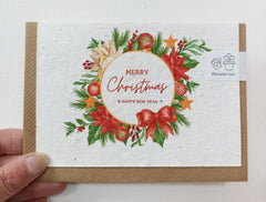 Plantable Christmas card - merry Christmas & happy new year red wreath