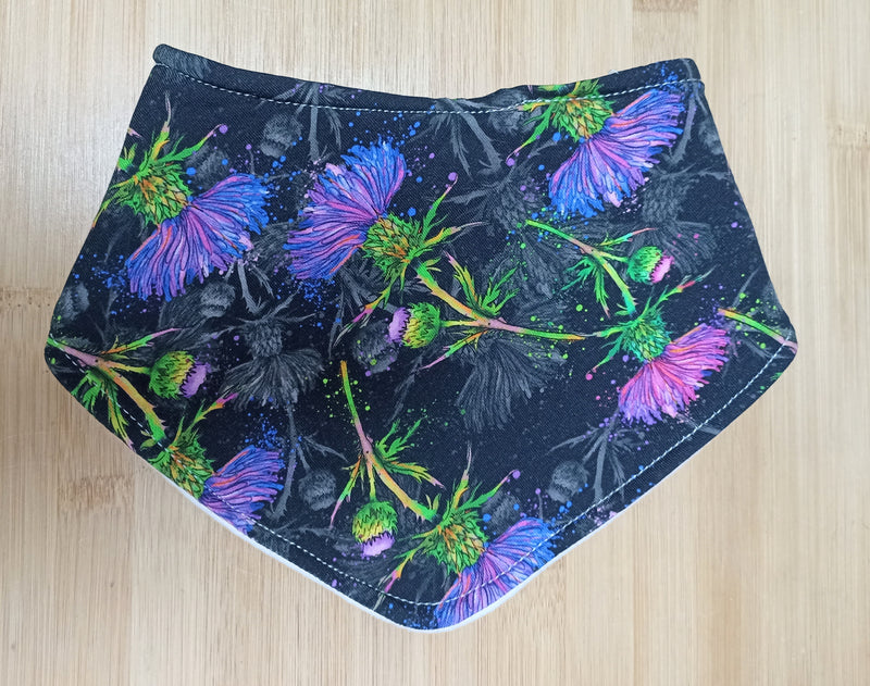 Bandana style bib - black thistles print