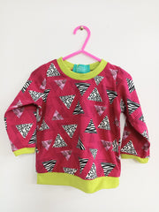 Long sleeved baby t-shirt - pink with black & white triangles (6-12 months)