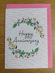 Happy anniversary floral wreath card