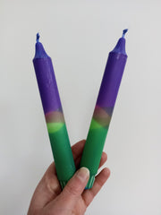 Purple & green ombre dinner candles