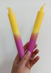 Yellow, pale orange & pink ombre dinner candles