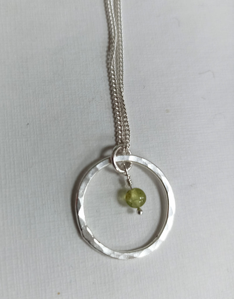 Sterling silver hoop necklace with Peridot bead