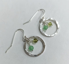 Sterling silver hoop earrings with Peridot & Aventurine