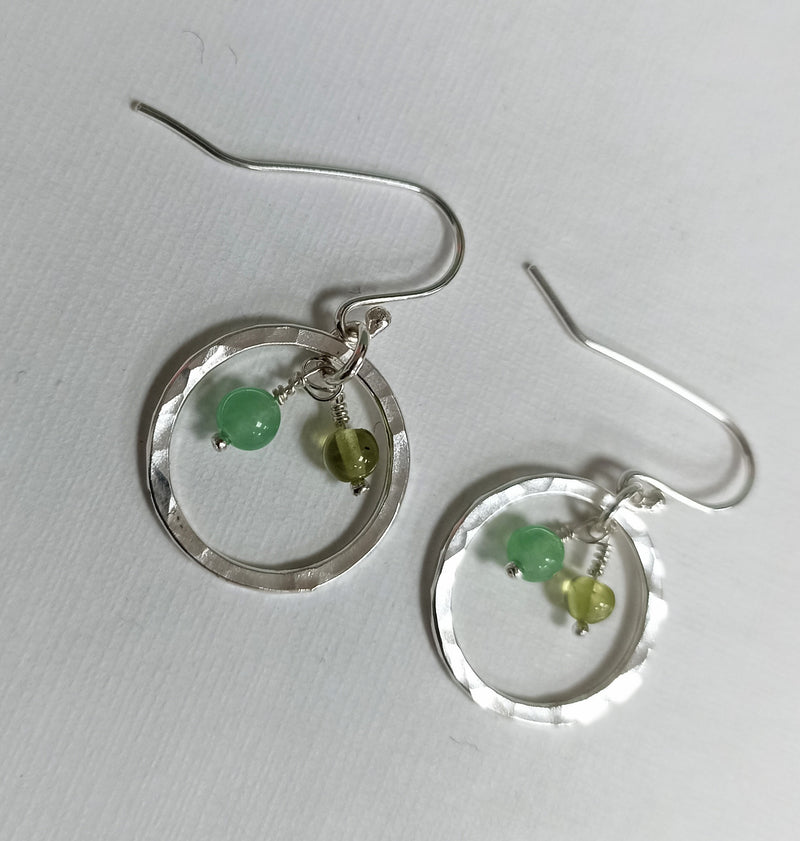 Sterling silver hoop earrings with Peridot & Aventurine