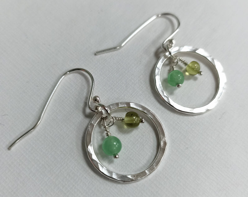 Sterling silver hoop earrings with Peridot & Aventurine