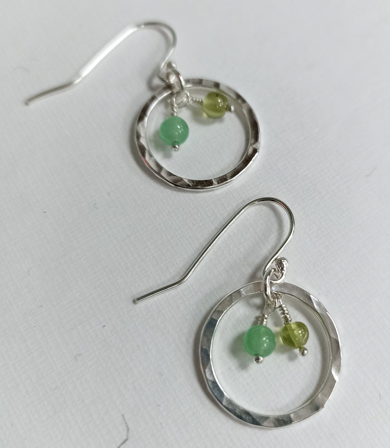 Sterling silver hoop earrings with Peridot & Aventurine