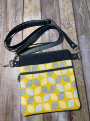 Small cross body bag - Yellow geometric cotton & denim