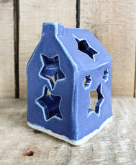 House tealight holder (small) - purple with star cut-outs