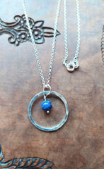 Sterling silver hoop necklace with Lapis Lazuli