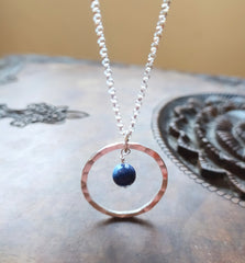 Sterling silver hoop necklace with Lapis Lazuli