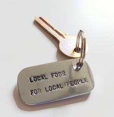 Hand stamped aluminium keyring - local fobs for local people