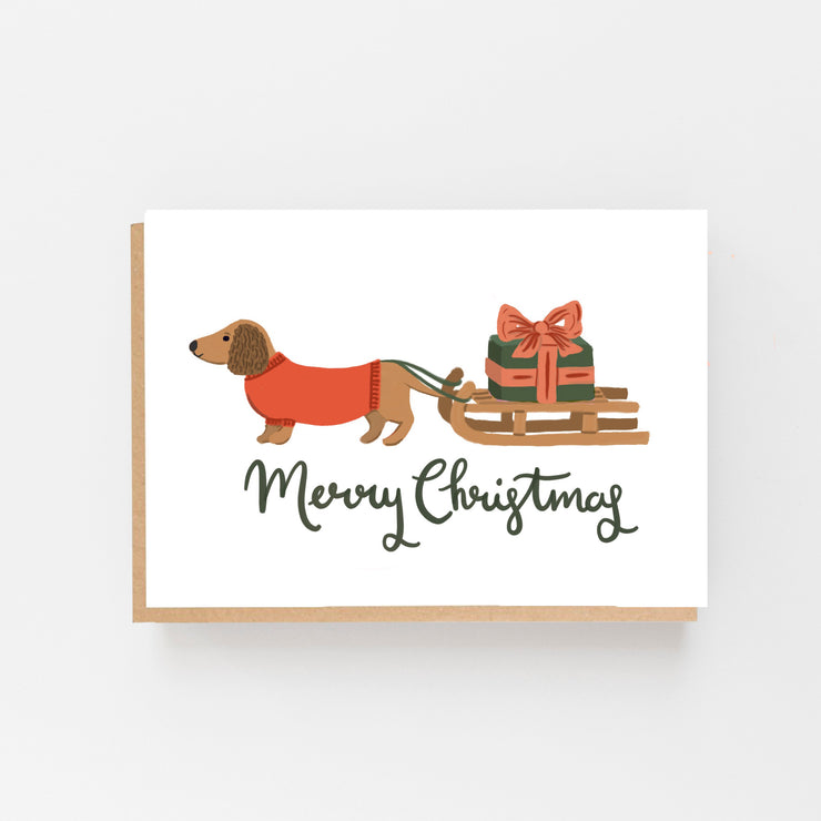 Merry Christmas dog and sledge card