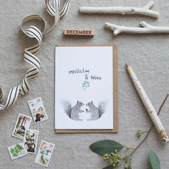 Mistletoe & wine squirrels Christmas card