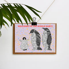Penguins welcome to the world card