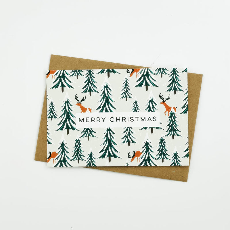 Pack of 8 Merry Christmas reindeer and trees cards